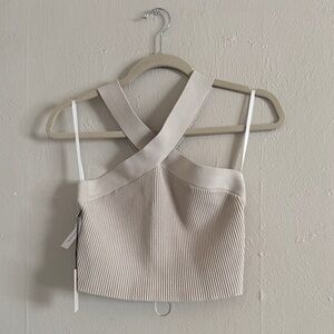 Aritzia Babaton Beige Cross-Strap Crop Top